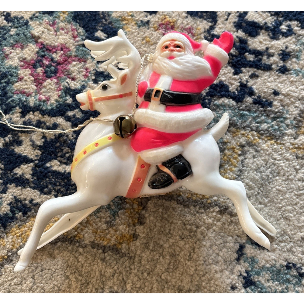 Rare Vintage Santa & Reindeer Glass Christmas Ornament – Retro Holiday Decoratio